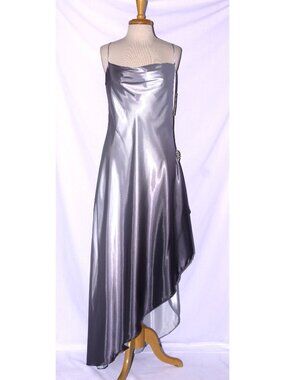 Juno #779 Ombre Satin Asymmetrical Formal Gown-Size XL-SILVER OMBRE-NWT